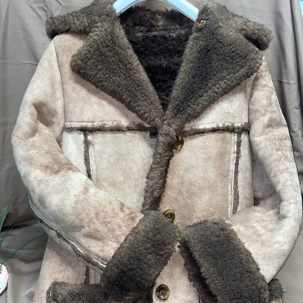 Vintage thick shearling sheepskin coat sml sz 12 - Picture 2 of 5